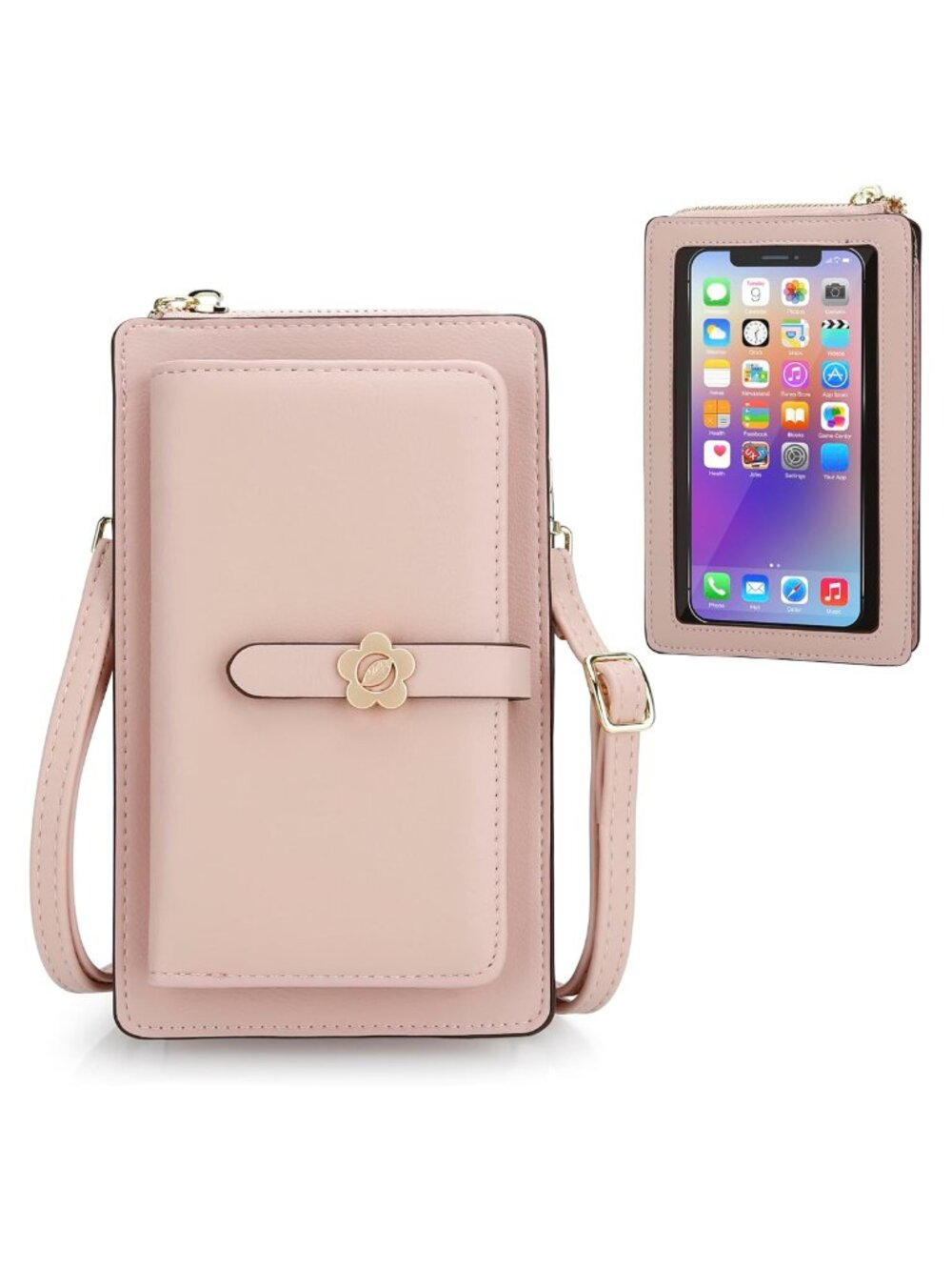 Faux Leather Phone Wallet Crossbody Purse with Card Slots, Detachable Strap,